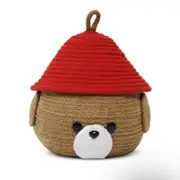 Yarra Textiles Multi-purpose Bear Shaped storage basket with lid (25 cm x 30 cm x 25 cm) Red-Beige