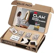 3M CLAW(TM) 45 lb. Drywall Picture Hanger With Spot Markers, Heavyweight Hanging Solution for Room Decor and Office Decor, Including Mirrors or Large Art – 4 Count (Pack of 1)