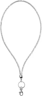 KALLORY Rhinestone Bling Crystal Lanyard with Clasp for Id Badge Holder and Keys Lightweight Neck Strap for Women Elegant Office Accessory Silver