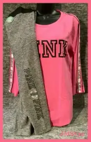 Victoria's Secret Pink Tee Shirt + Ult Leggings Set Flawless Pink Marl Gray M