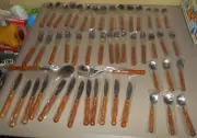 Lot of 50 Vintage Service For 12 Old Homestead? Wood Handle Stainless Flatware