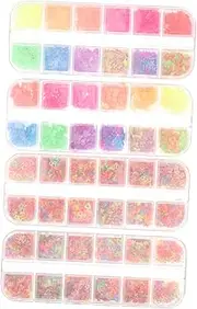 Baluue 4 Boxes Nail Art Sequins Dip Powder Nail Kit Nail Decals Glitter Stickers Clay Beads Bracelet Making Kit Sugar Glitter for Nails Luminous Nail Sequins Accessories Plastic Colorful