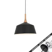 Snap Lighting Nordic Timber and Metal Dome Downlight to Pendant Light Conversion Kit Black Medium