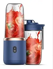 Portable Blender, Wireless Juicer, USB Rechargeable Smoothie Blend with 6 Sharp Blades and Double Cup, Travel Lid, Waterproof Blender for Kitchen with Seal Cover, for Outdoor Office Travel