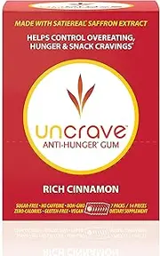 UnCrave Anti-Hunger Gum with Patented Satiereal Saffron Extract | Natural Appetite Suppressant for Healthy Weight Loss | Rich Cinnamon Flavor, 1-Week Supply (Single Box)