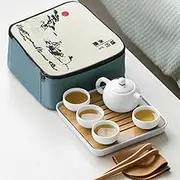 Gesaofa Portable Travel Bag Chinese Gongfu Tea Set, Chinese Traditional Outdoor Ceramic Teapot Set 9 Pieces Tea Set Tray White