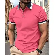 Men's Polo Button Up Polos Casual Sports Lapel Short Sleeve Fashion Basic Color Block Buttons Summer Spring Black White Pink Navy Blue Polo