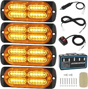 LINKITOM 4pcs Ultra Slim Sync Feature 24-LED Car Truck Surface Mount Emergency Hazard Warning Strobe light (Amber)