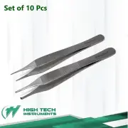 10 ASSORTED ADSON FINE POINT DRESSING SERRATED+1X2TEETH TISSUE FORCEPS