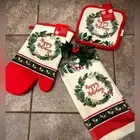 Happy Holidays Kitchen Linen Set of 4 Holly Potholder Towel Oven Mitt
