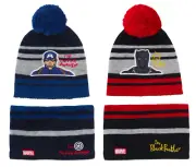 Boys Marvel Bobble Hat + Snood Winter Set Captain America or Black Panther Set