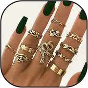 WLLAY 7-14 Pieces Gold Snake Knuckle Ring Set. Boho Rhinestone Stackable Rings Sets Jewelry,Vintage Stacking Finger Ring for Women Girls,5 Styles (E:11 PCS)