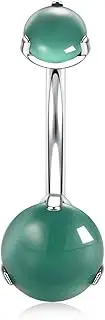 [PEAKLINK] 14G G23 Titanium Belly Button Ring with Cubic Zirconia/Opal 10mm Internally Threaded Navel Piercing Jewelry