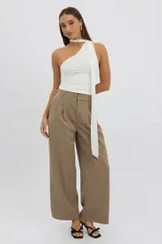 Beige Tailored Pants Mid Rise - Size 12M, Women's Wide Leg Pants