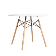 4 Seater Round Dining Table 90cm - White Table with Beechwood Legs