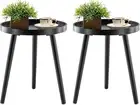 Black round Side Table Set of 2, Tray Nightstand Sofa Coffee End Table