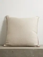 [Brunello Cucinelli] Brunello Cucinelli - Bead-embellished Leather-trimmed Woven Cotton-blend Cushion - Off-white - One size One size Off-white