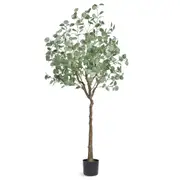Artificial Eucalyptus Tree, 15.2cm Tall Faux Plant, Secure PE Material & Anti-Tip Tilt Protection Low-Maintenance Plant, Lifelike Green Fake Potted Tree for Home Office Decor Indoor
