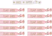 Lopsity 11PCS Bride Hair Ties Bridesmaids Hen Party Wrist Band Hair Ties Bachelorette Party Favors Wristbands Bracelets Bride and Team Bride Hair Tie (PINK+WHIE)