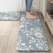 LEEVAN Kitchen Rugs Non Slip, Cushioned Kitchen Floor Mats Set of 2, Light Blue Anti-Fatigue Kitchen Mat Waterproof Ergonomic Memory Foam Standing Mat