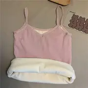 Fleece-Lined Plain Camisole Top Pink - One Size