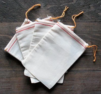 25 (6x8) RED hem Cotton Muslin Orange Drawstring Bags