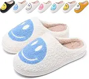 [soofylia] Cute Smile Face Slippers for Women and Men,Soft Plush Comfy Warm Couple Slip-On House Happy Face Slippers For Winter Indoor Outdoor Smile Slippers Non-slip Fuzzy Flat Slides