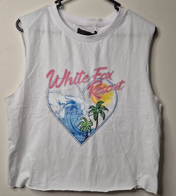White Fox Resort Stay Wild Tank Top Tee Women's Size XS BNWT White Cropped
