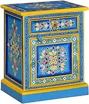 Turquoise Hand Painted Bedside Nightstand: Solid Mango Wood End Table, Wooden Night Stand for Bedroom, Living Room - Storage, Drawers, Night Tables, Furniture