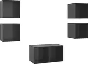 5 Piece TV Cabinet Set - High Gloss Grey Engineered Wood TV Unit, Modern Entertainment Storage for Living Room, Space-Saving Design