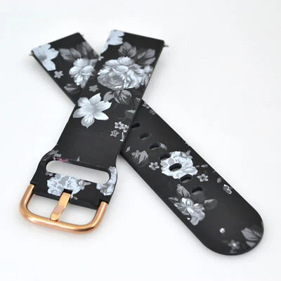 Silicone Smart Watch Band for Fitbit Versa 22mm Strap Black/Gray Rose Pattern