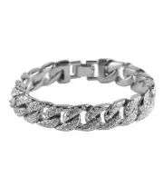 Cuban Curb Chain Stainless Steel Bracelet Miami Link Solid Silver Mens Iced