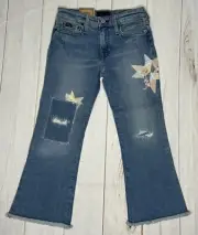 Polo Ralph Lauren Girls Distressed Patchwork Wide Leg Jeans with Fringed Bottom