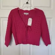 Willow & Wind Sweater Womens Small Pink Tie Front Crochet Knit Crop NWT