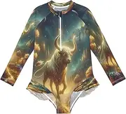 [Joitme] Mystic Taurus Gold Girls' UPF 50+ Long Sleeve Swimsuit