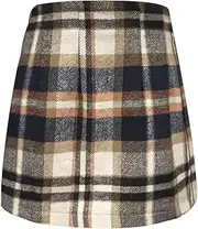 [HERBATOMIA] Women's Plaid Mini Skirt Pencil Above Knee Length High Elastic Waist Bodycon Zipper Vintage Short Skirts for Women