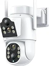 Solar IP Camera WiFi Outdoor Dual Lens PTZ Security Camera 4MP HD Built in Battery Solar Panel Camera PIR Alarm(8MP No SD Card)