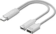 USB C to Dual USB Adapter - 2 in 1 Gery Splitter USB C Male to USB A Female with 100 W Fast Charging Cable - Compatible with iPad iPhone Samsung Galaxy Tablet Laptop Type C Devices - White