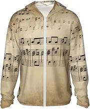 [LHBWCVN] UPF 50+ Light Jacket Full Zip Sun Protection Hoodie for Women Men Long Sleeve Music Notes on Old Paper Sun Shirts