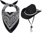 Dog Cowboy Hat Dog Cowboy Costume for Small Pet Dogs Cat Cowboy Hat with Bandana Scarf Set Party Accessories (Black, One Size)