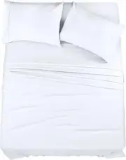 Bedding Sheets Set 4 Piece Bedding Brushed Microfiber Shrinkage and Fade Resistant Easy Care (KING SIZE, White)