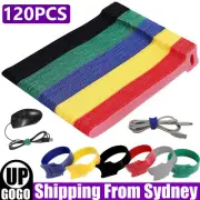 120X Mix Hook and Loop Cable Ties Reusable Magic Cords Organiser Strap Tidy Grip