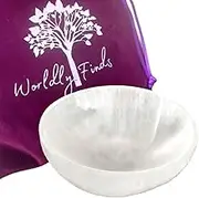 Worldly Finds Selenite Crystal Smudge Bowl 4 Inch, 6 Sizes, Hand-Carved, Moroccan Crystal Holder to Charge, Cleanse Crystals, Charging, Smudging Bowl, Spiritual Gifts, Wicca Supplies (4" Large)