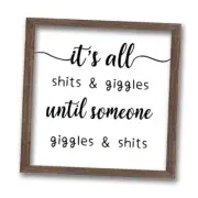 It's All Shits Art Sign Solid Wood Bathroom Sign with Arylic Layer 7x7 Inch