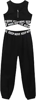 [inhzoy] Kids Girls 2Pcs Hip Hop Dance Outfits Crop Top with Harem Pants Clothes Set Street Dance Costume