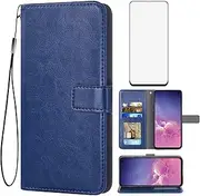 [Asuwish] Compatible with Samsung Galaxy S10e Wallet Case Tempered Glass Screen Protector and Leather Flip Cover Card Holder Cell Accessories Phone Cases for Glaxay S 10e Gaxaly 10se Galaxies Se10 Blue