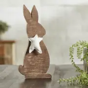 Wooden Bunny with Prim Burlap Star 13x6x1.5