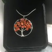 Handmade 1.5" Tree Life Stone Pendant & 18" Silver Plated Snake Necklace 9750