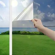H HOME-MART One Way Mirror Window Film Daytime Privacy, Sun Blocking Heat Control Anti UV Reflective Film Window Tint for Home Office Living Room, 17.3 x 78.7 inches (Silver)