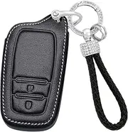 ontto Leather Car Key fob Cover fit for Toyota RAV4 Corolla Cross Yaris GR Cross Hybrid CHR Prius Hilux key case holder shell key chain Keyring protector Accessories car styling 2 buttons Black A